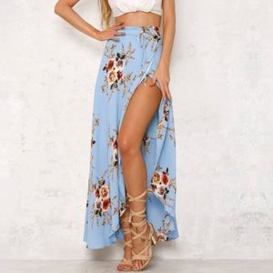 Blue Wrap Maxi Skirt